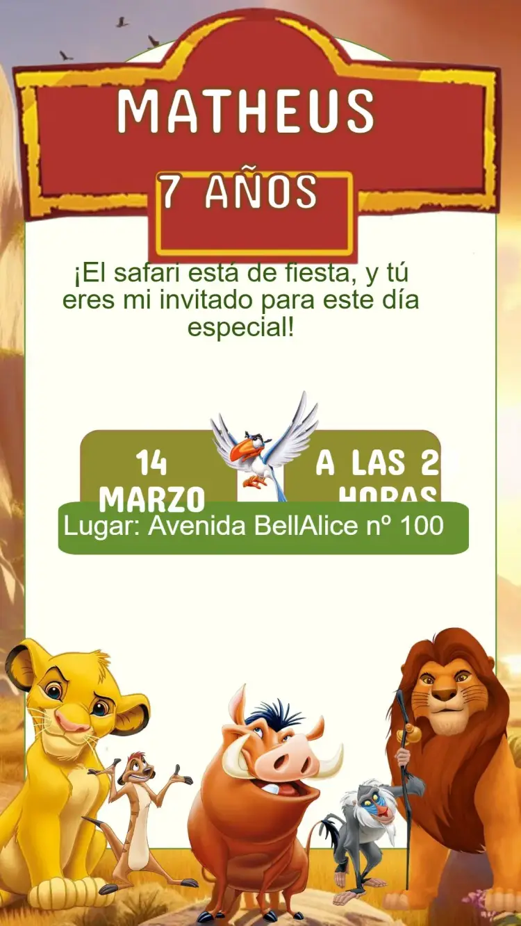 Invitación Cumpleaños Rey León