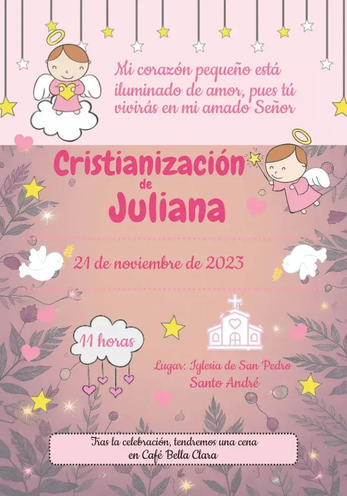 Invitación Bautizo Angelito Amarillo – tema Bautismo delicado, infantil, ángeles, tonos suaves, romántico, luz y esperanza
