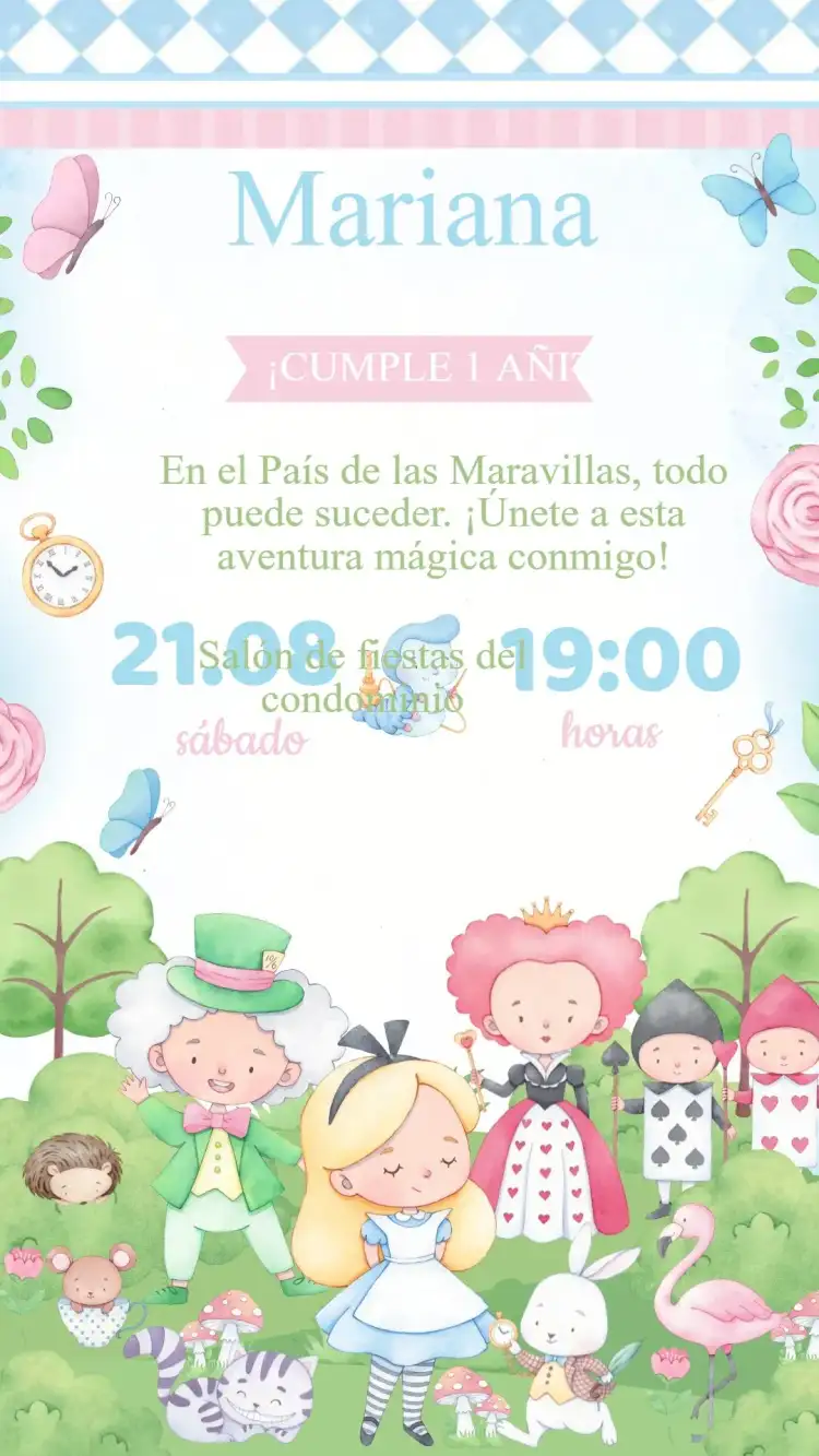 Invitación Cumpleaños Alicia en el País de las Maravillas