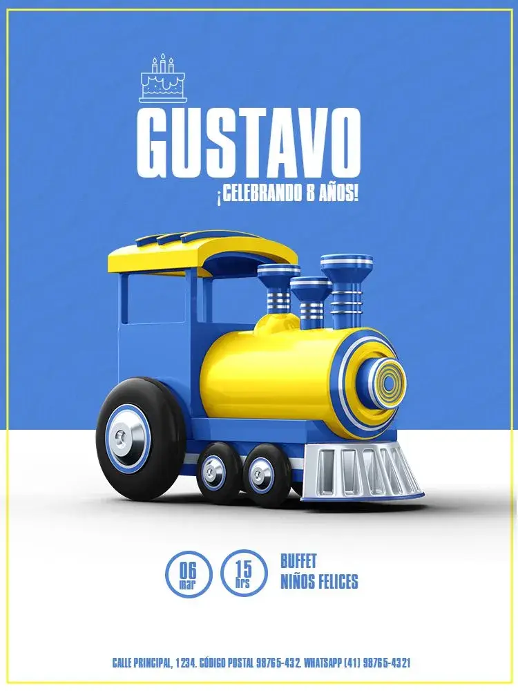 Invitación Infantil Masculino Tren Azul Celebración