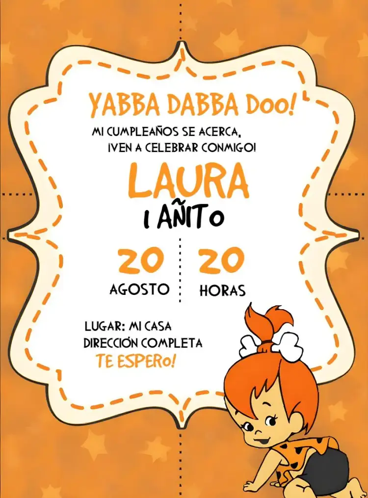 Invitación Pedrita Flinstones Digital editable y personalizable