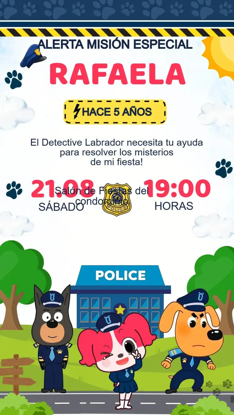 Invitación Cumpleaños Officer Doggy
