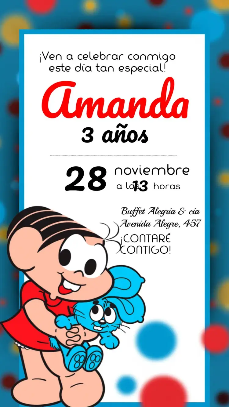 Invitación Turma Da Mónica Sansón editable y personalizable
