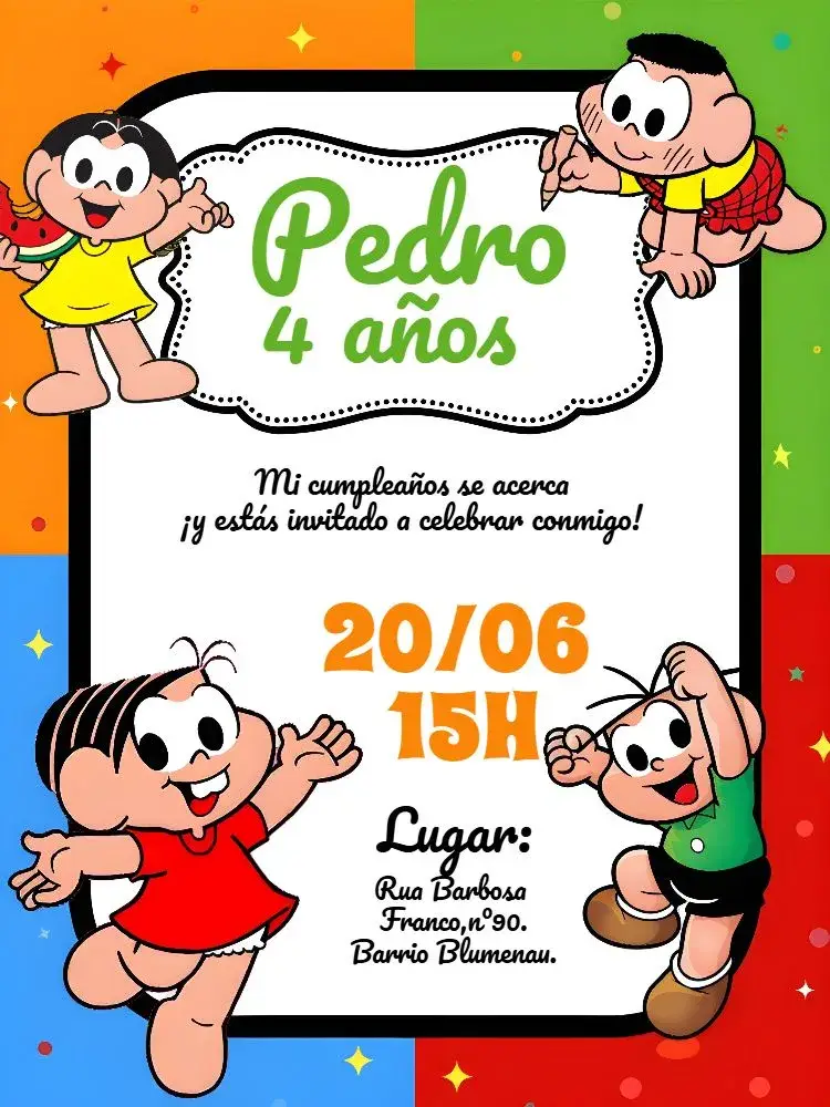 Invitación Turma De La Mónica Rojo editable y personalizable