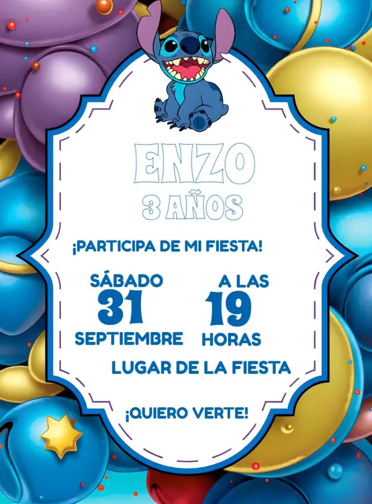 Invitación Lilo Y Stitch Blanco – tema Más buscados divertido, colorido, infantil, temático, gráfico