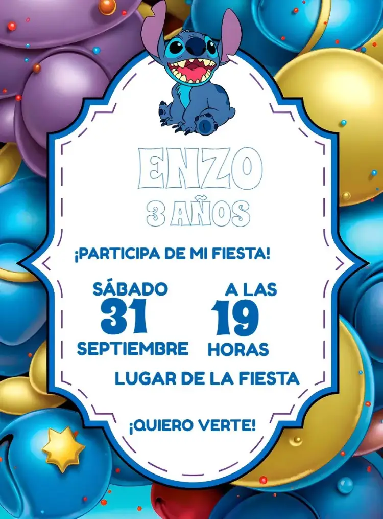 Invitación Lilo Y Stitch Blanco