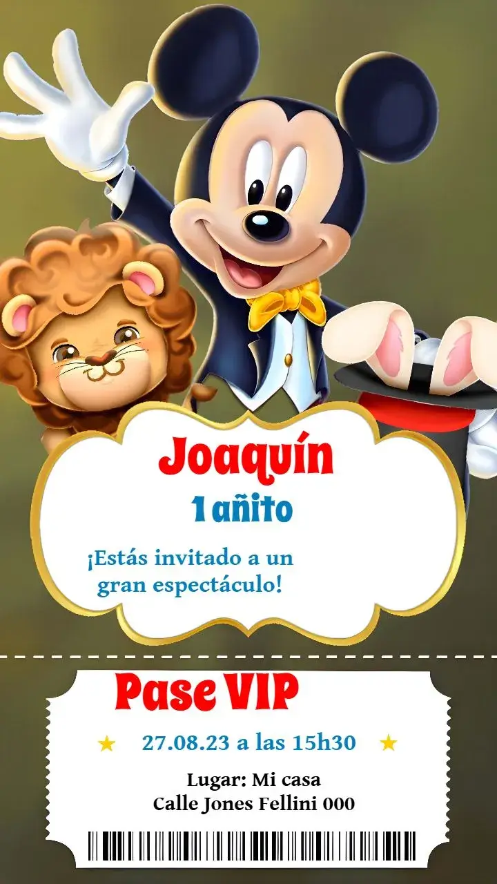 Invitación Circo De Mickey Mouse Negro