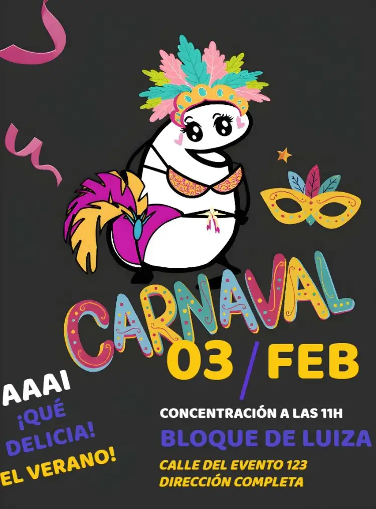Invitación Bloco De Carnaval Colorido – tema Fechas Conmemorativas colorido, divertido, folclórico, vibrante, festivo, temático