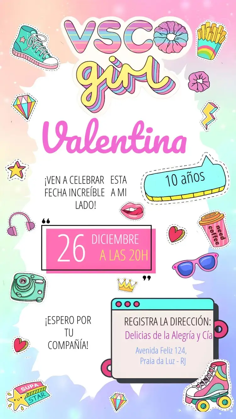 Invitación Vsco Girl Vibes – tema Más buscados Vsco girl, juvenil, estilo sticker