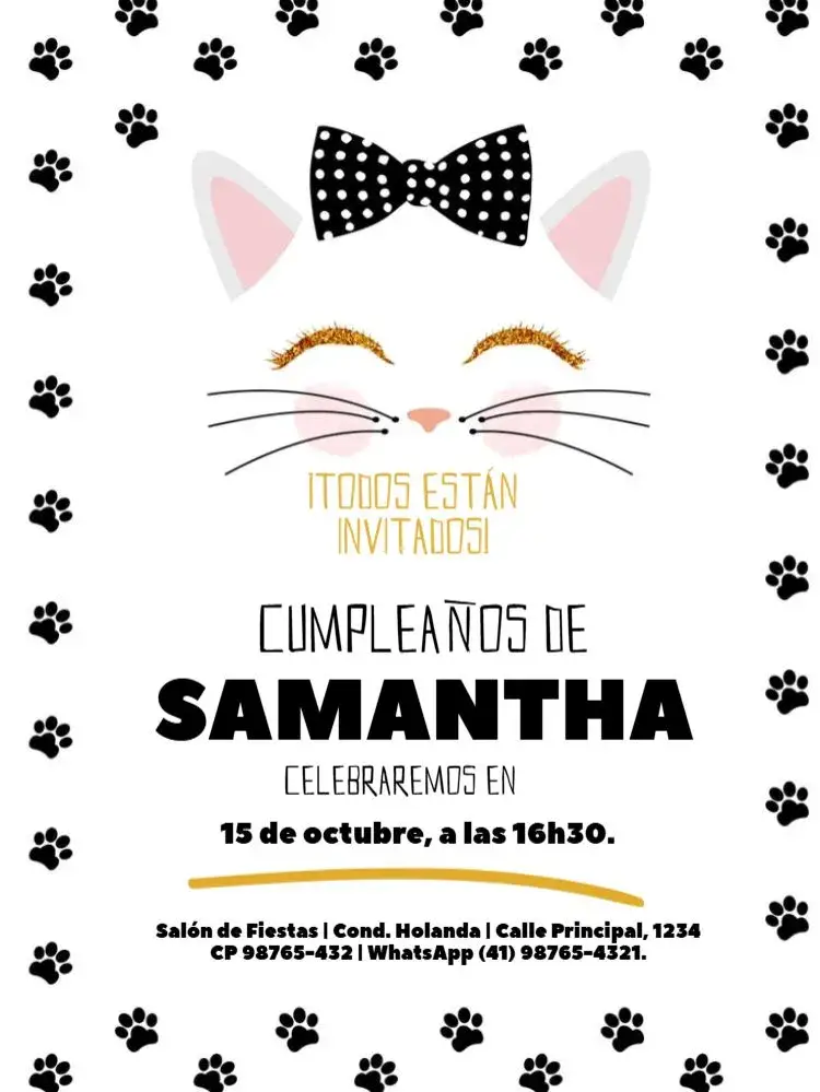 Invitación Gato Delicado Para Editar Masculino