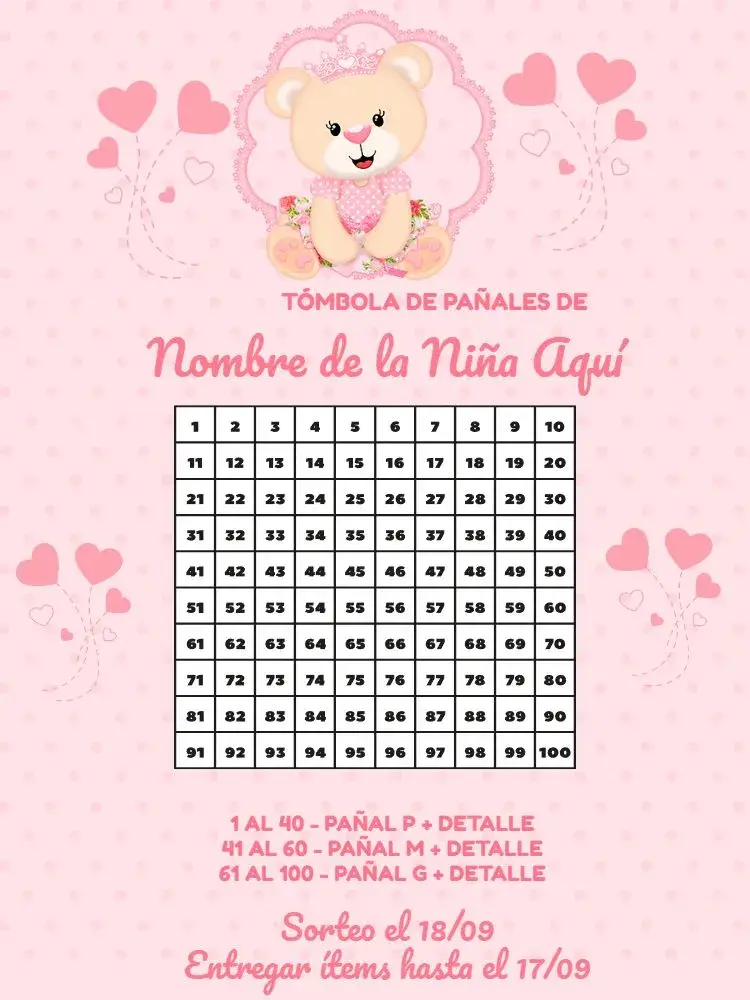 Invitación Té Rifa Osita Princesa Cha
