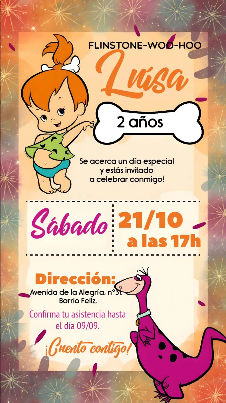 Invitación Pedrita Roxo – tema Cumpleaños Infantil colorido, lúdico, temático, vibrante, divertido, infantil