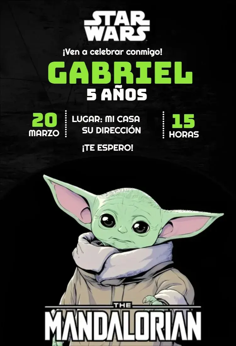 Invitación Star Wars Mandalorian Baby Yoda