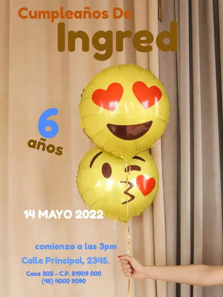 Invitación Globos y Corazón Niño – tema Cumpleaños Infantil divertido, colorido, moderno, infantil, alegre