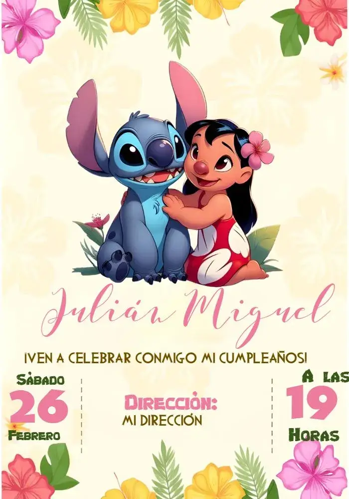Invitación Lilo Y Stitch Infantil