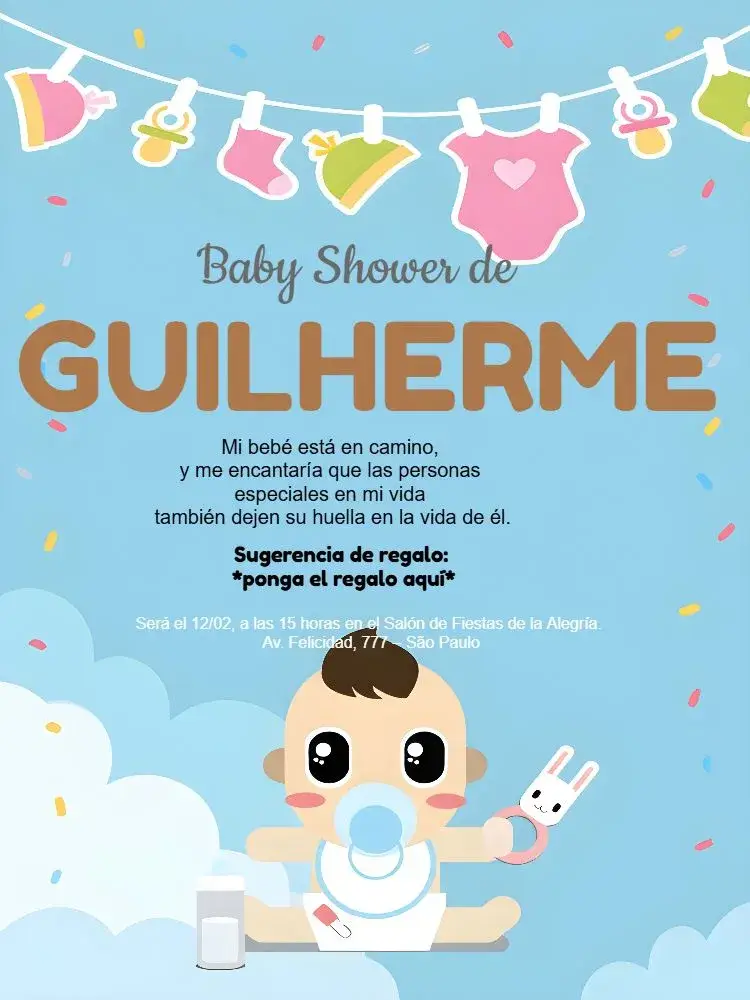 Invitación Baby Shower Niño - Azul Bebé