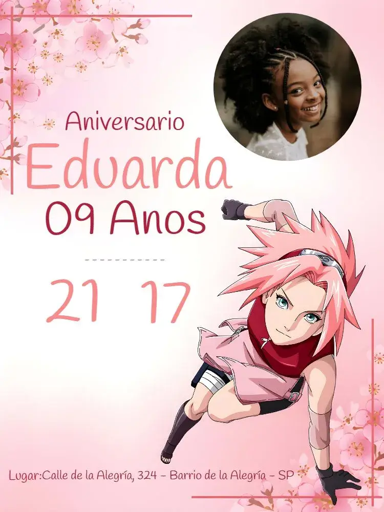 Invitación Sakura Con Foto Naruto