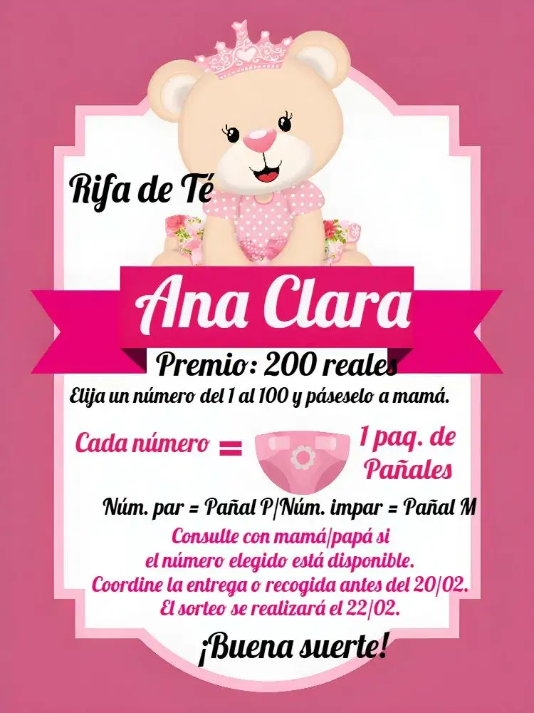 Invitación Baby Shower Osita Princesa Rosa – tema Baby Shower rosa, blanco, negro, lúdico, princesa