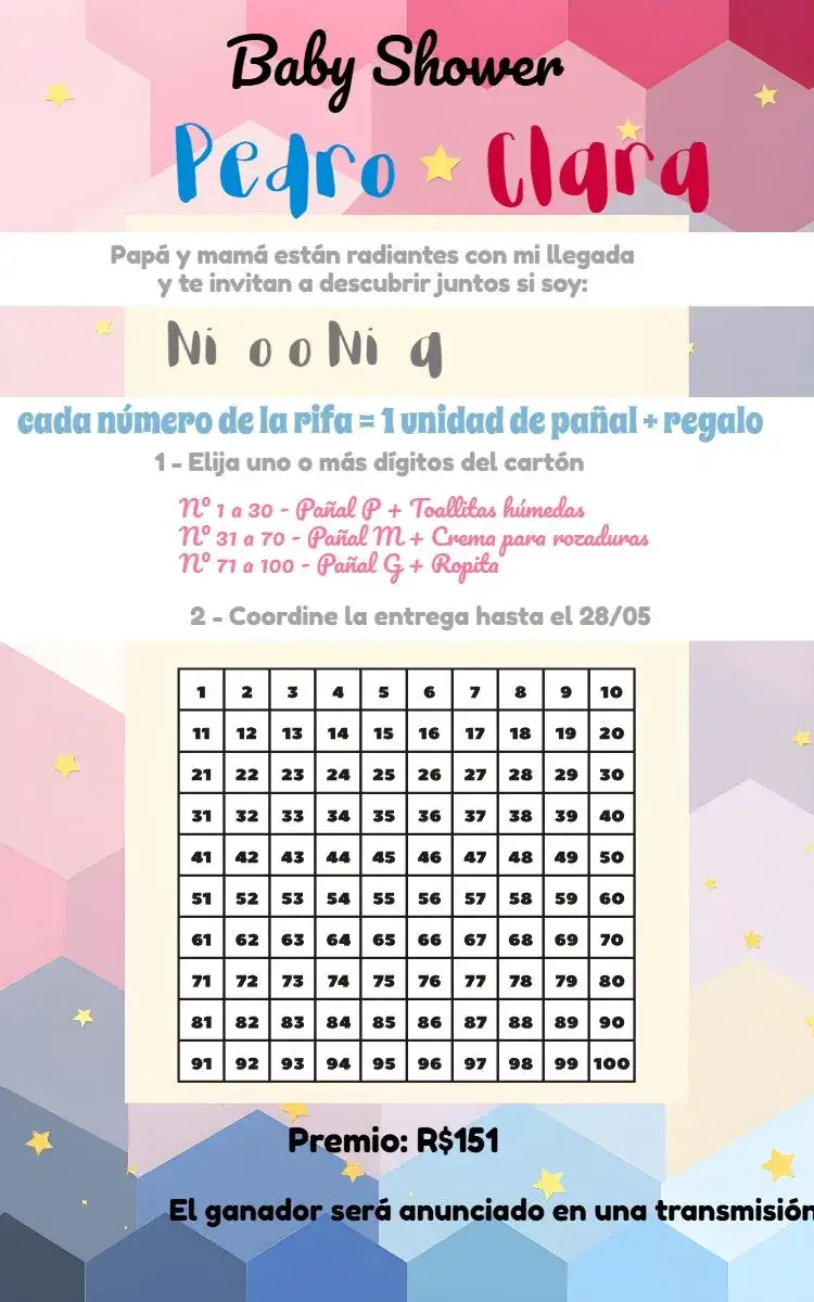 Invitación Baby Gender Reveal Tea – tema Revelación Bebé azul, rosa, gris, blanco, multicolor, osito