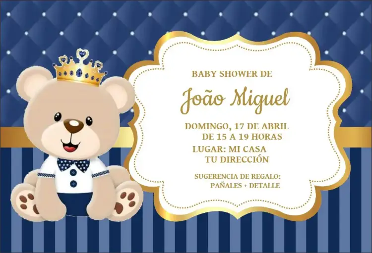 Invitación Baby Shower Príncipe Azul Marinho