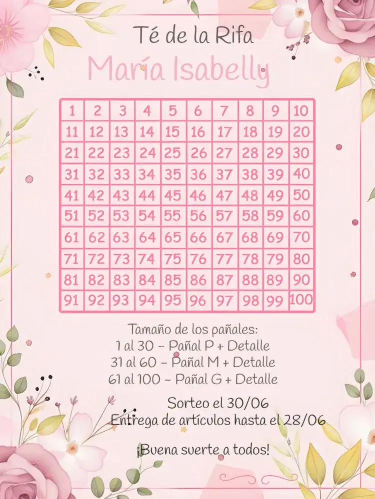 Invitación Té Rifa Floral Cartela – tema Té Rifa floral, delicado, rosa, verde, lila, moderno