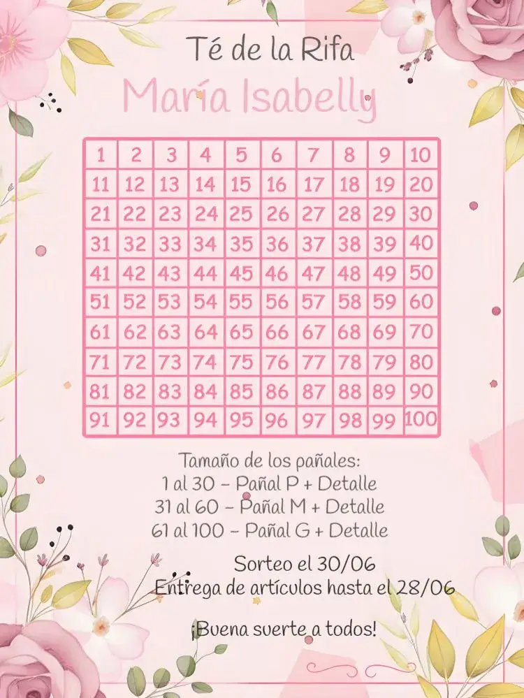 Invitación Té Rifa Floral Cartela editable y personalizable