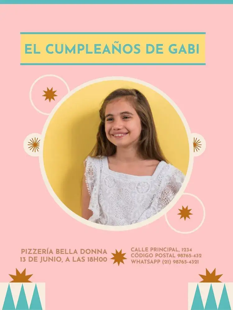 Invitación Infantil Con Foto Niña Geométrico Regalo – tema Cumpleaños Infantil geométrico, moderno, colorido, divertido, infantil