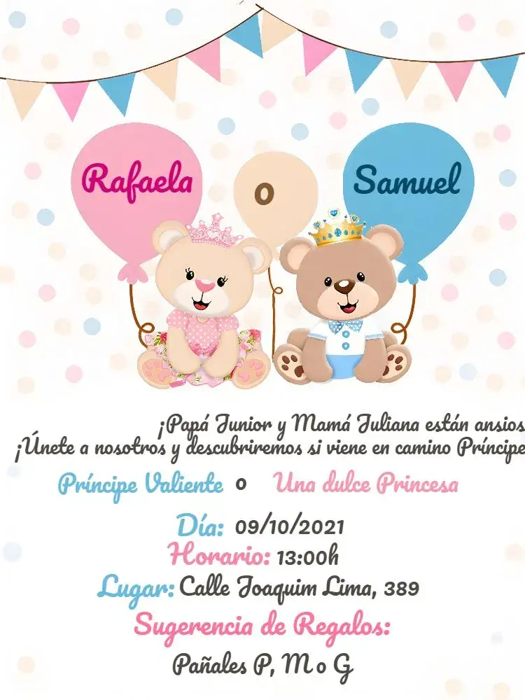 Invitación Baby Shower Príncipe Oso y Princesa Osita Azul
