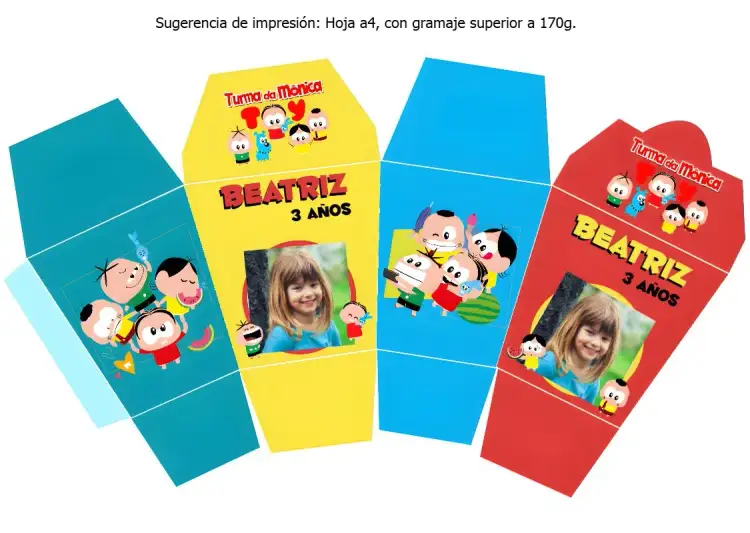Invitación Caja Sushi Turma Da Monica Toy Molde – tema Cumpleaños Infantil colorido, divertido, temático, infantil, vibrante
