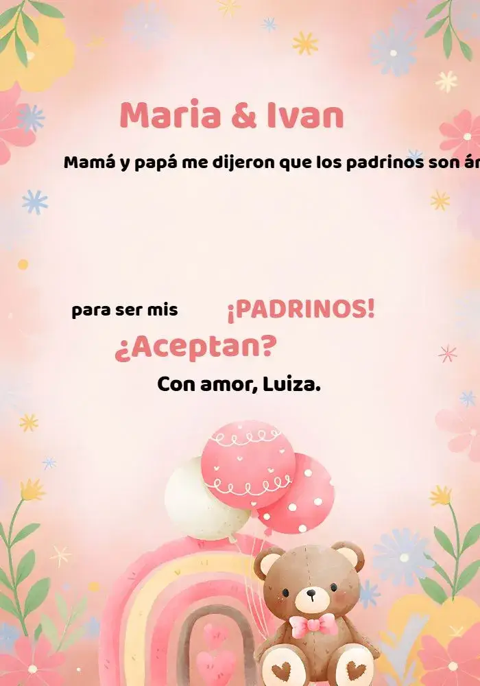 Invitación Para Padrinos Osita Bebé