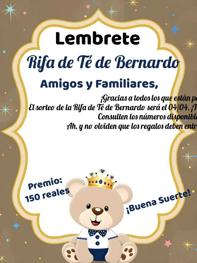 Recordatorio De Baby Shower Sorteo Osito Príncipe Cargar