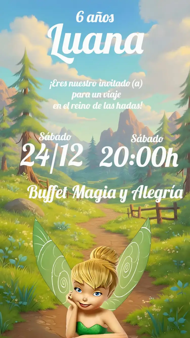 Invitación Tinker Bell Infantil – tema Más buscados mágico, colorido, fantasía, infantil, lúdico, hadas