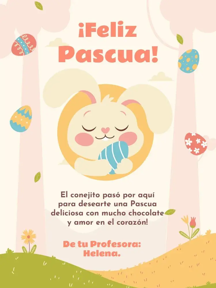 Invitación Tarjeta Feliz Pascua Infantil Conejito Beige editable y personalizable