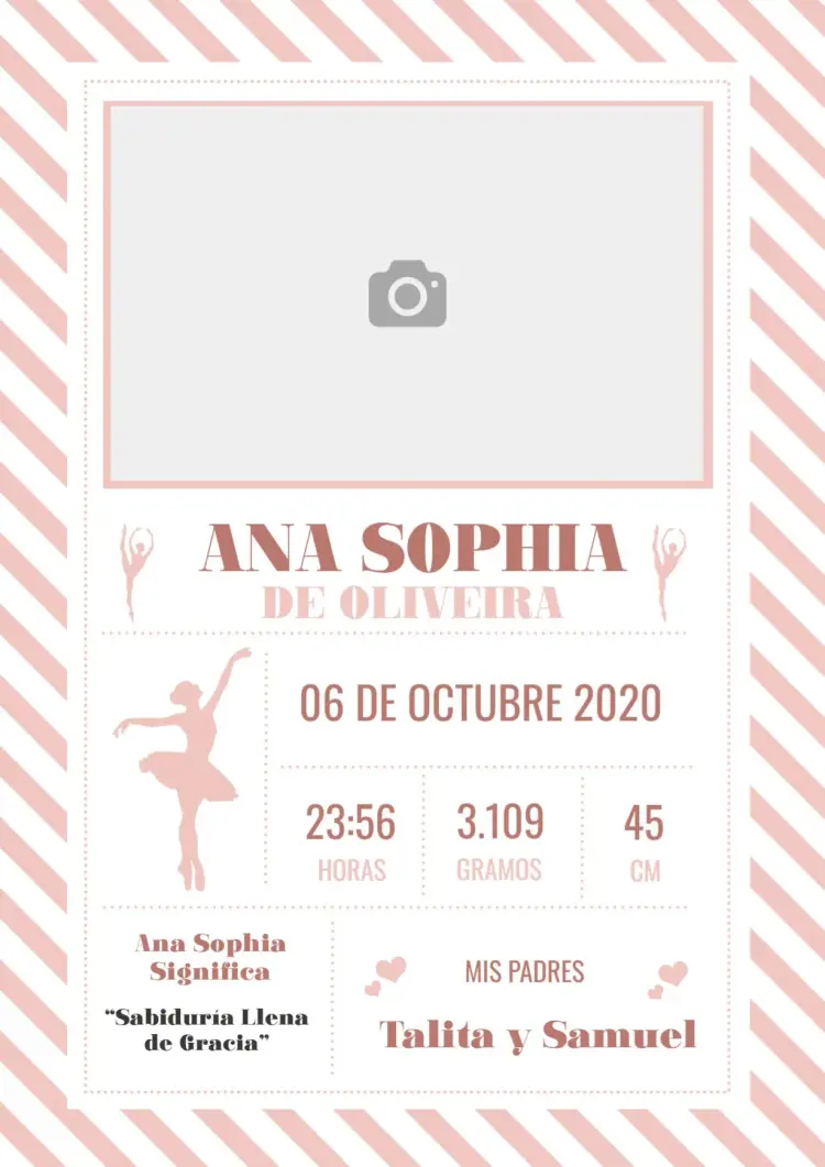 Invitación Cuadro De Nacimiento Delicado Para Rellenar Con Foto Niña