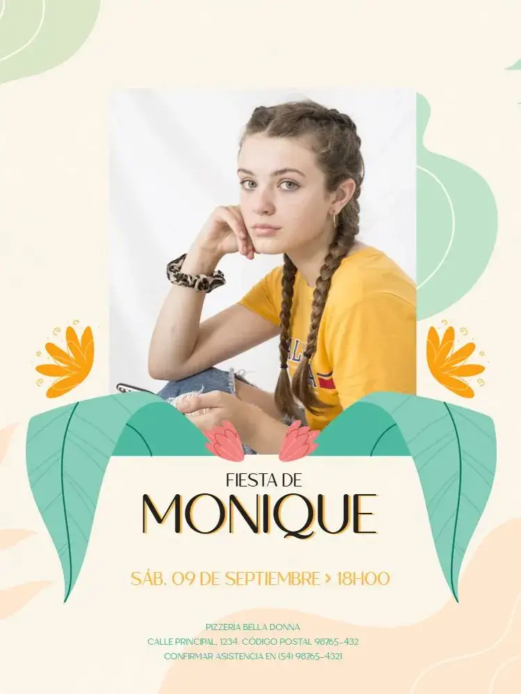 Invitación Con Foto Adolescente Floral Delicado – tema Cumpleaños Infantil floral, delicado, joven, colores suaves, moderno
