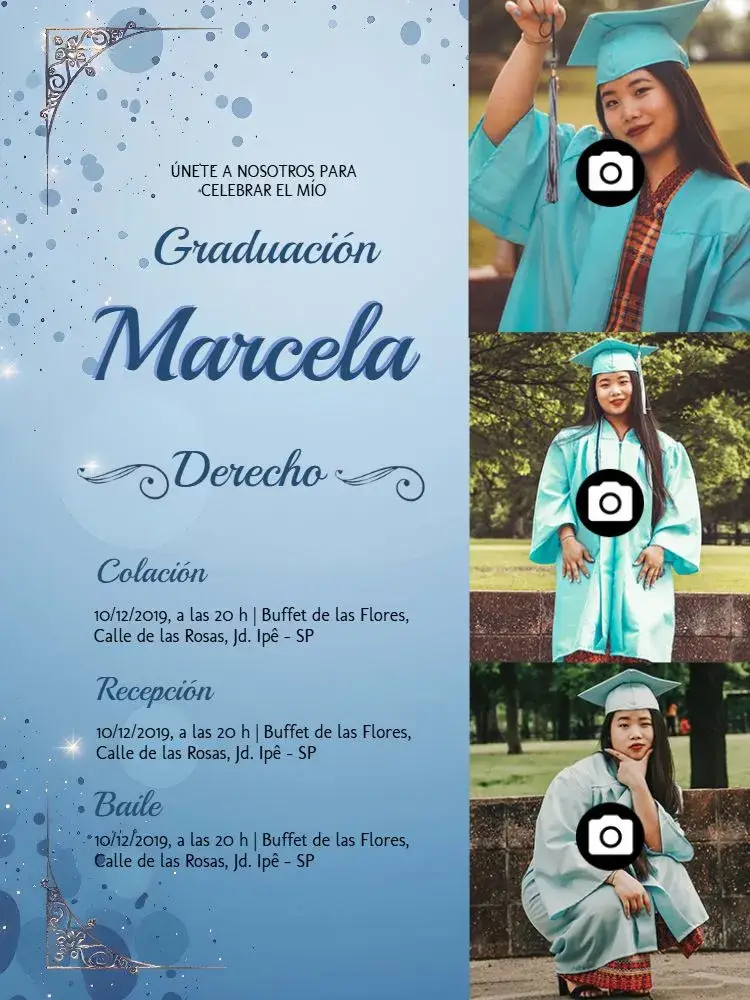 Invitación Graduación En Derecho Con Fotos Azul