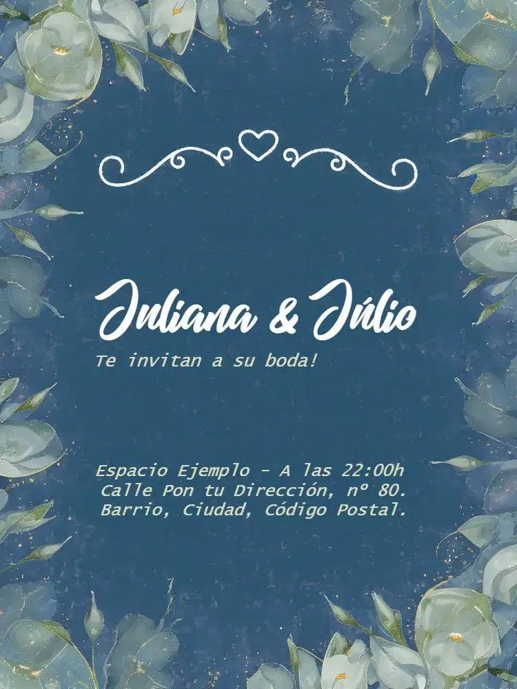 Invitación Boda Floral Vintage – tema Boda floral, vintage, azul y blanco, elegante, romántico, natural