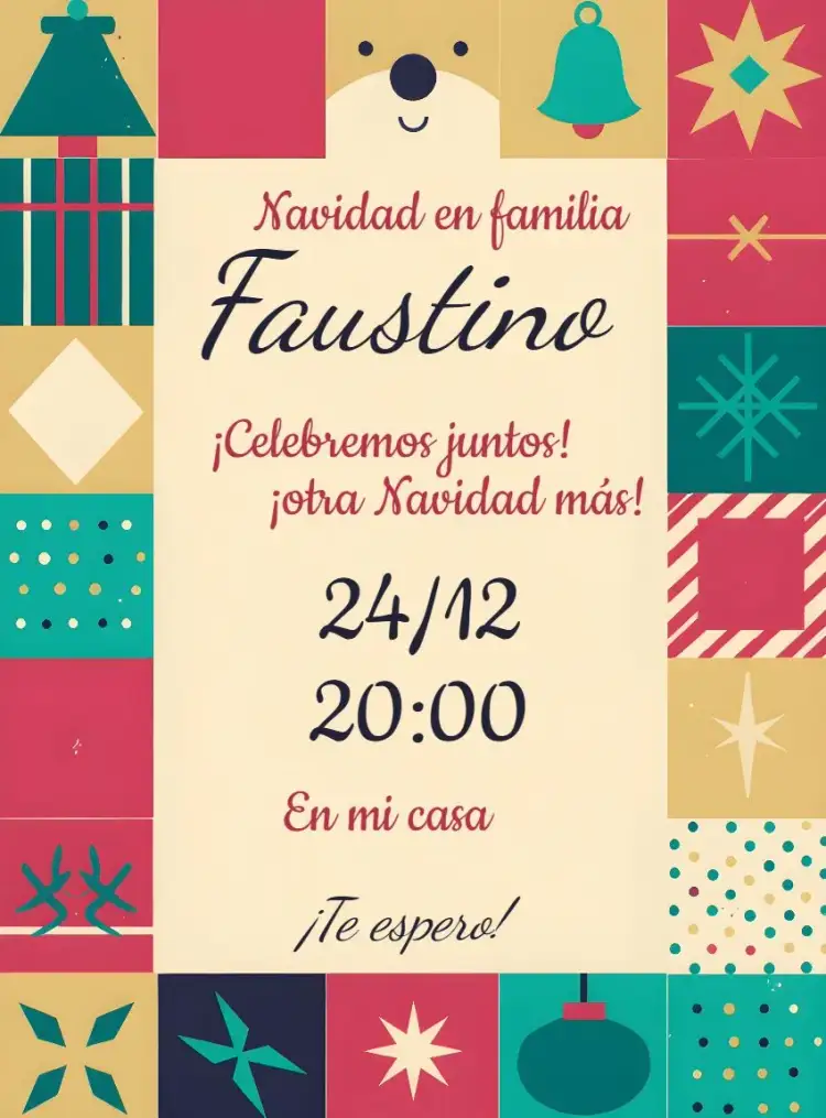Invitación Cena De Navidad En Familia - Vintage Colorido – tema Fechas Conmemorativas vintage, colorido, festivo, clásico, acogedor
