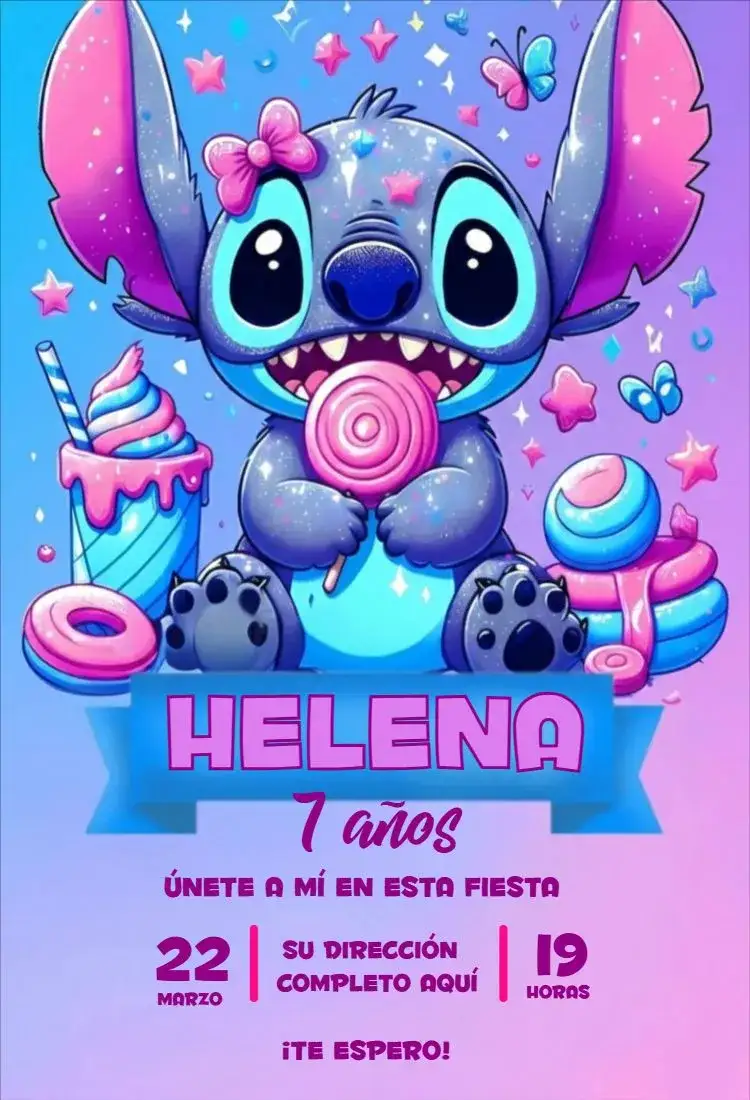 Invitación Colores de Stitch 2 – tema Cumpleaños Infantil colorido, divertido, lúdico, vibrante, infantil, temático