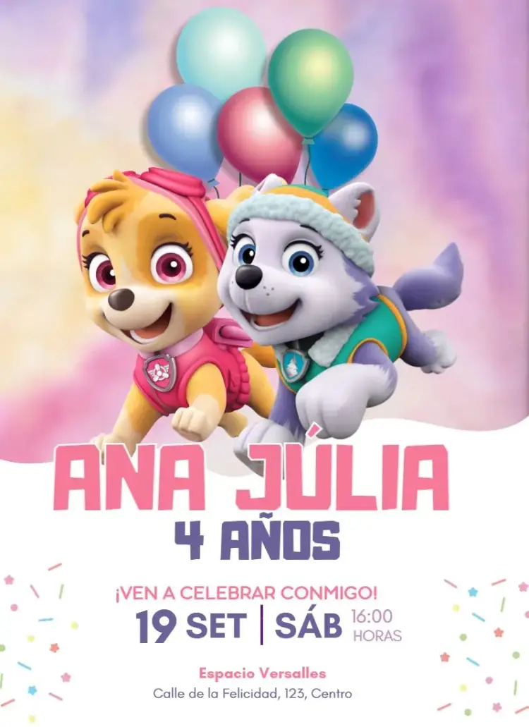 Invitación Patrulla Canina Chicas 2 editable y personalizable