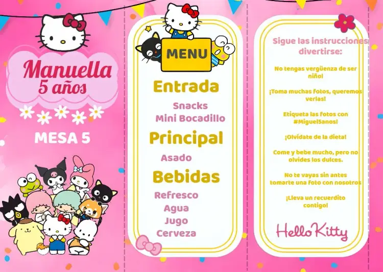 Invitación Menú Triángulo Turma Da Hello Kitty Triangulo