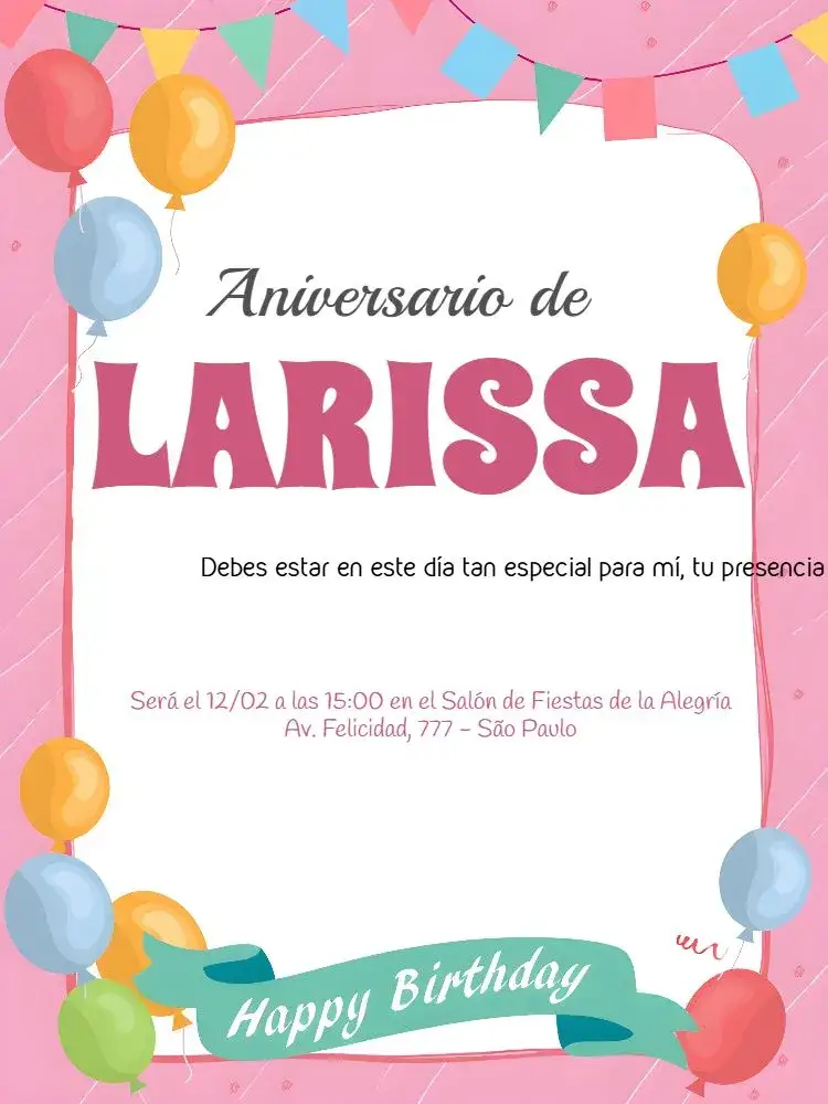 Invitación Infantil Rosa Con Globos de Colores – tema Más buscados rosa, colorido, divertido, infantil, festivo