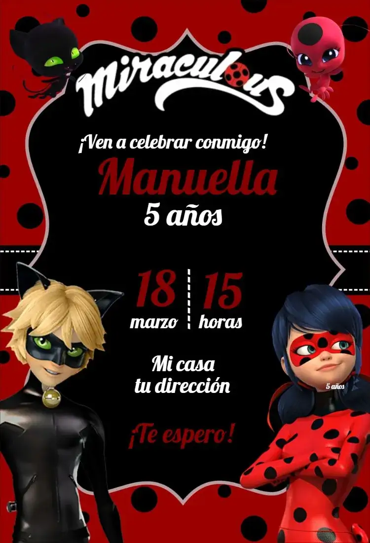 Invitación Ladybug Miraculous – tema Cumpleaños Infantil