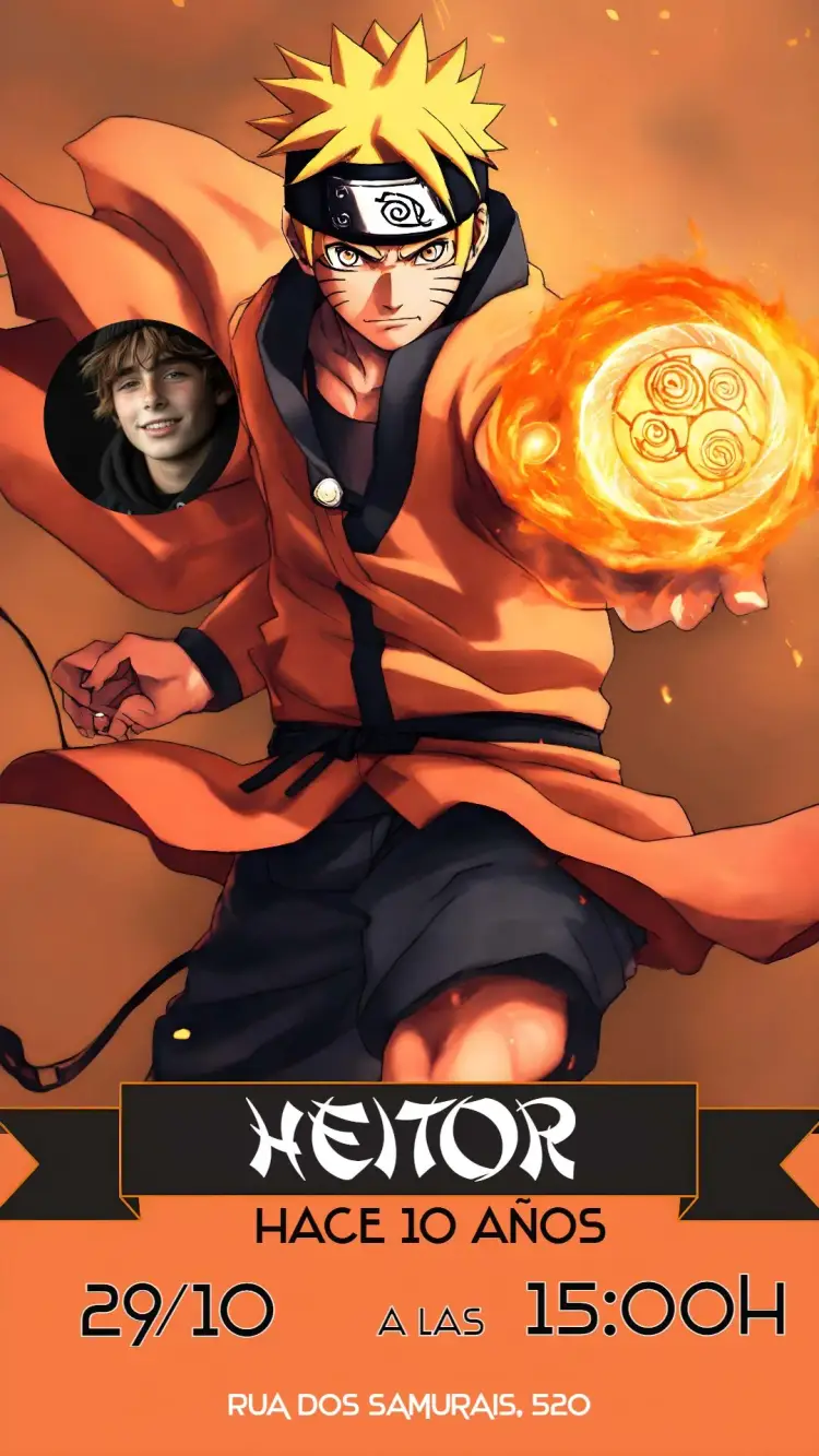 Invitación Naruto Con Foto Blanco editable y personalizable