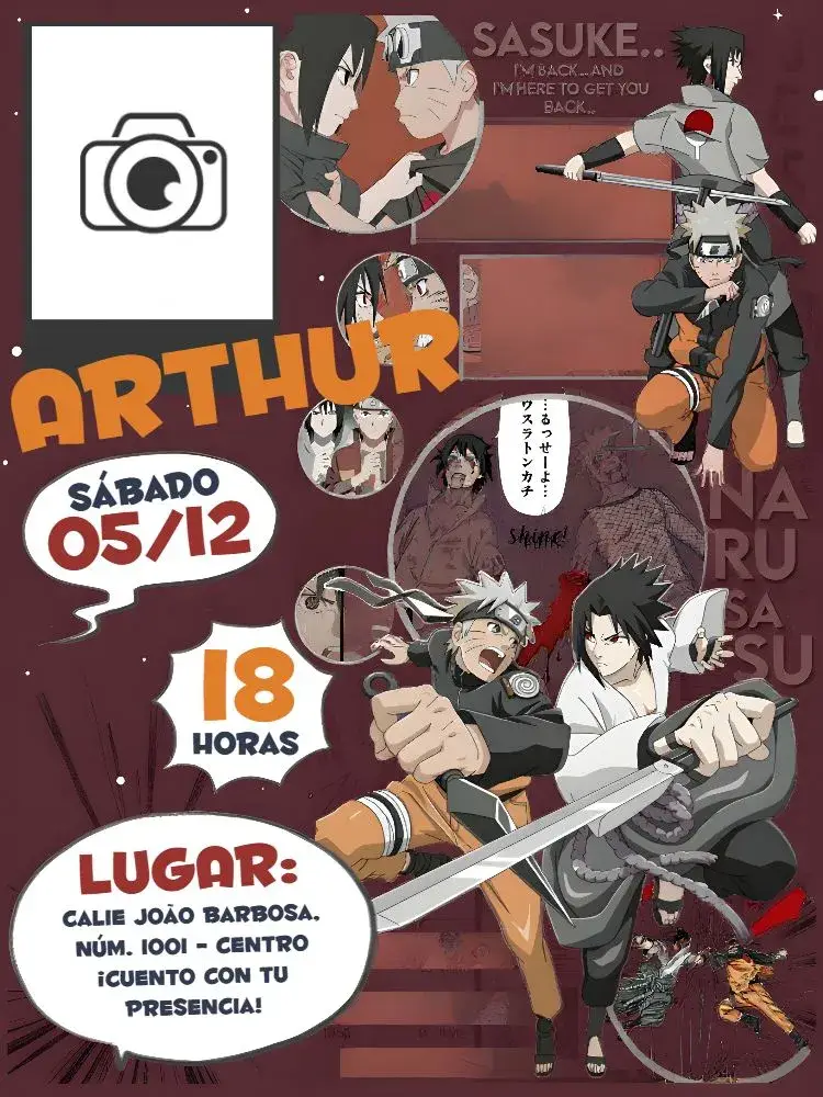 Invitación Naruto Con Foto Cómics Hq