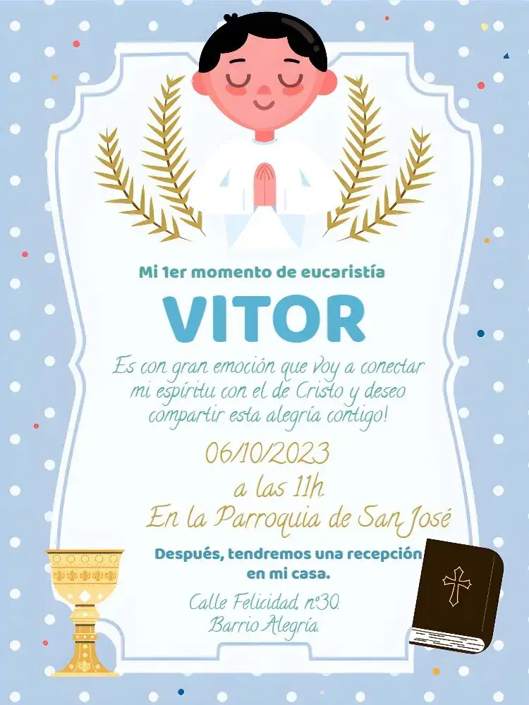 Invitación Primera Comunión Iglesia editable y personalizable
