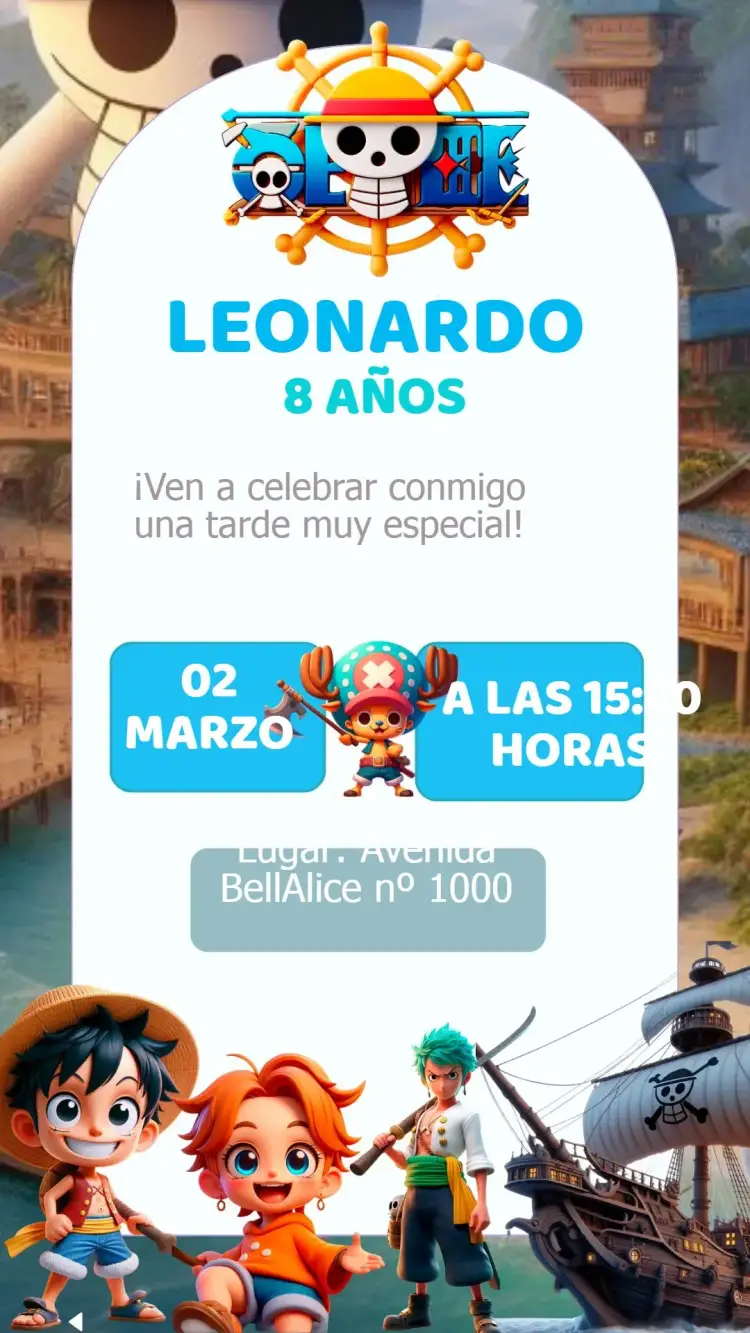 Invitación Cumpleaños One Piece