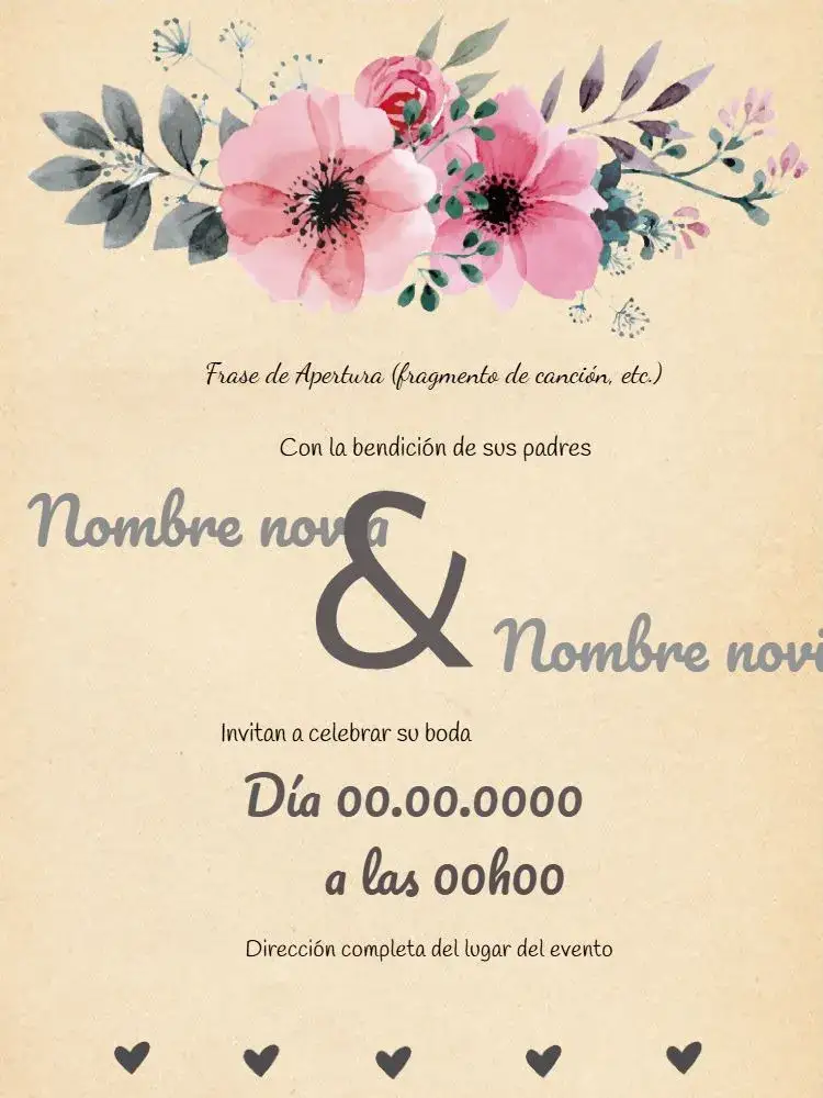 Invitación Boda Digital – tema Boda floral, vintage, rústico, delicado, jardim, beige