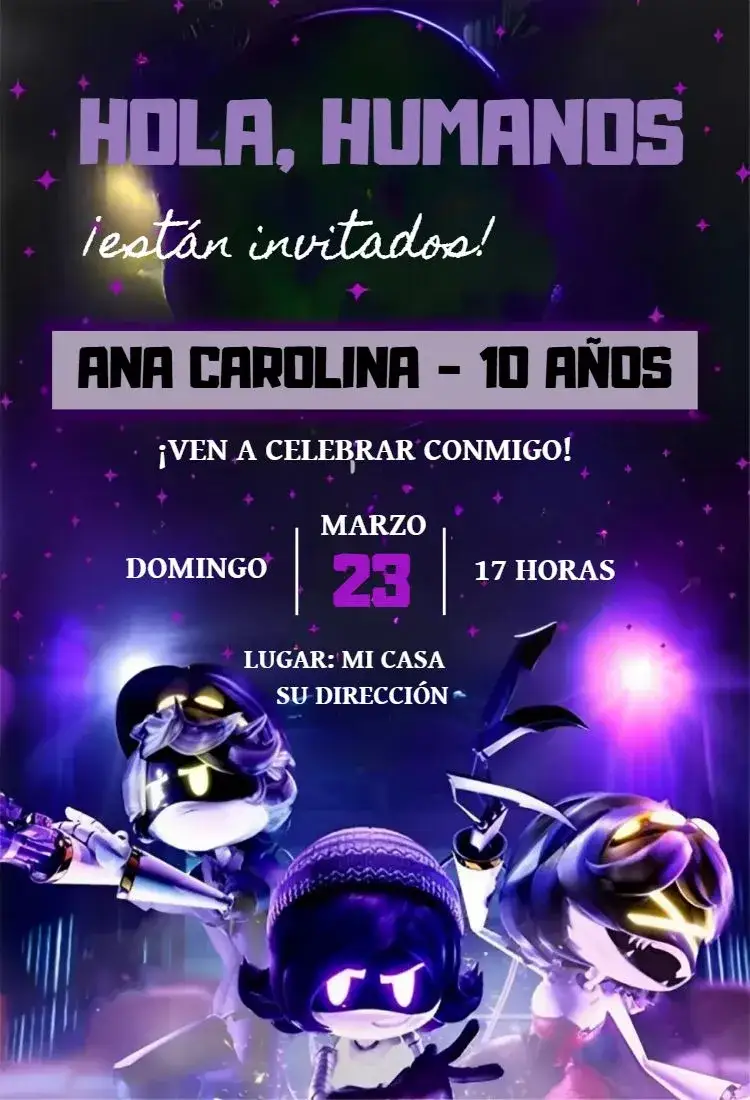 Invitación Murder Drones 1 – tema Cumpleaños espacial, robótico