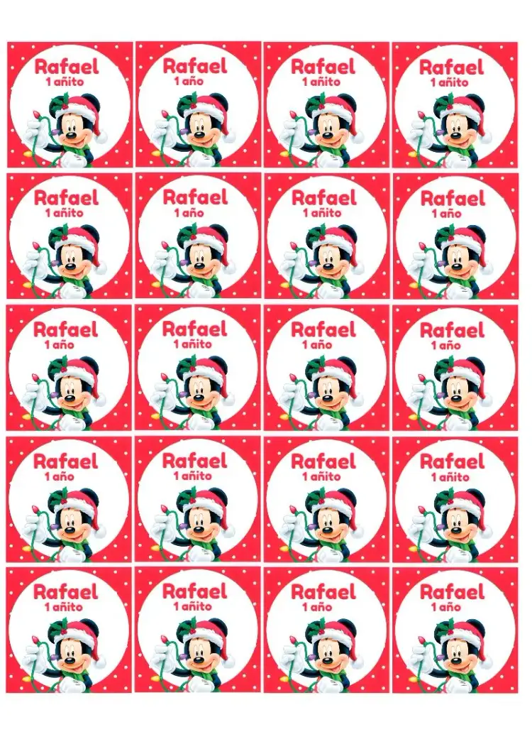 Invitación Etiqueta Navidad Mickey Mouse 5cm Cuadrado – tema Fechas Conmemorativas rojo, festivo, infantil, de dibujos animados, divertido
